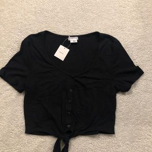 Cooperative Tie Front Crop Top • Black • Sz Small